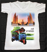 เสื้อยืดคอวีพร้อมสกรีนลายแหล่งท่องเที่ยว ลายกรุงเทพมหานคร